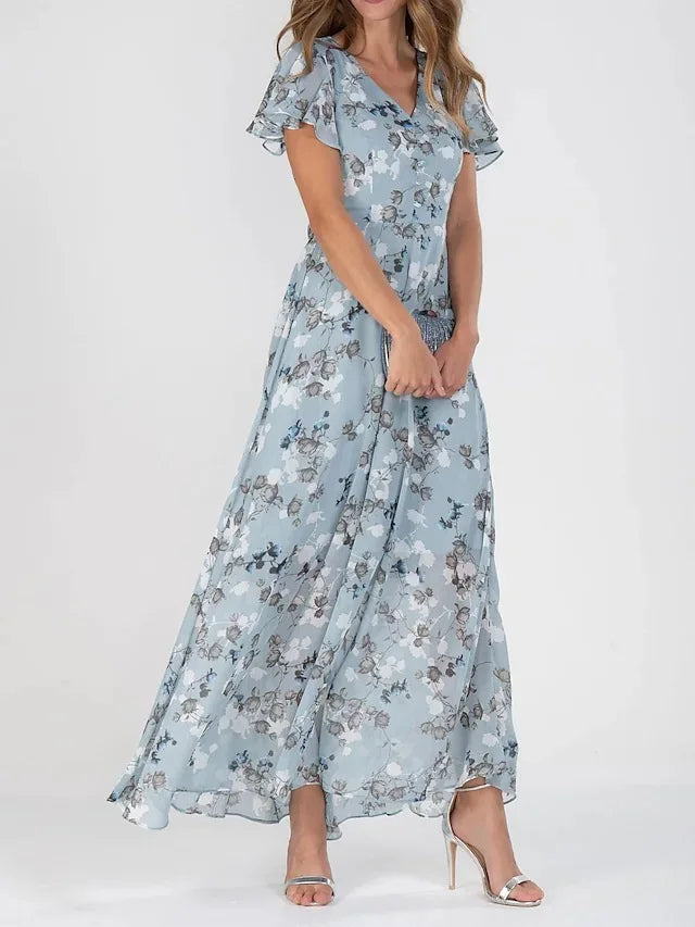 Women's V-Neck Floral Maxi Dress - VibreMode