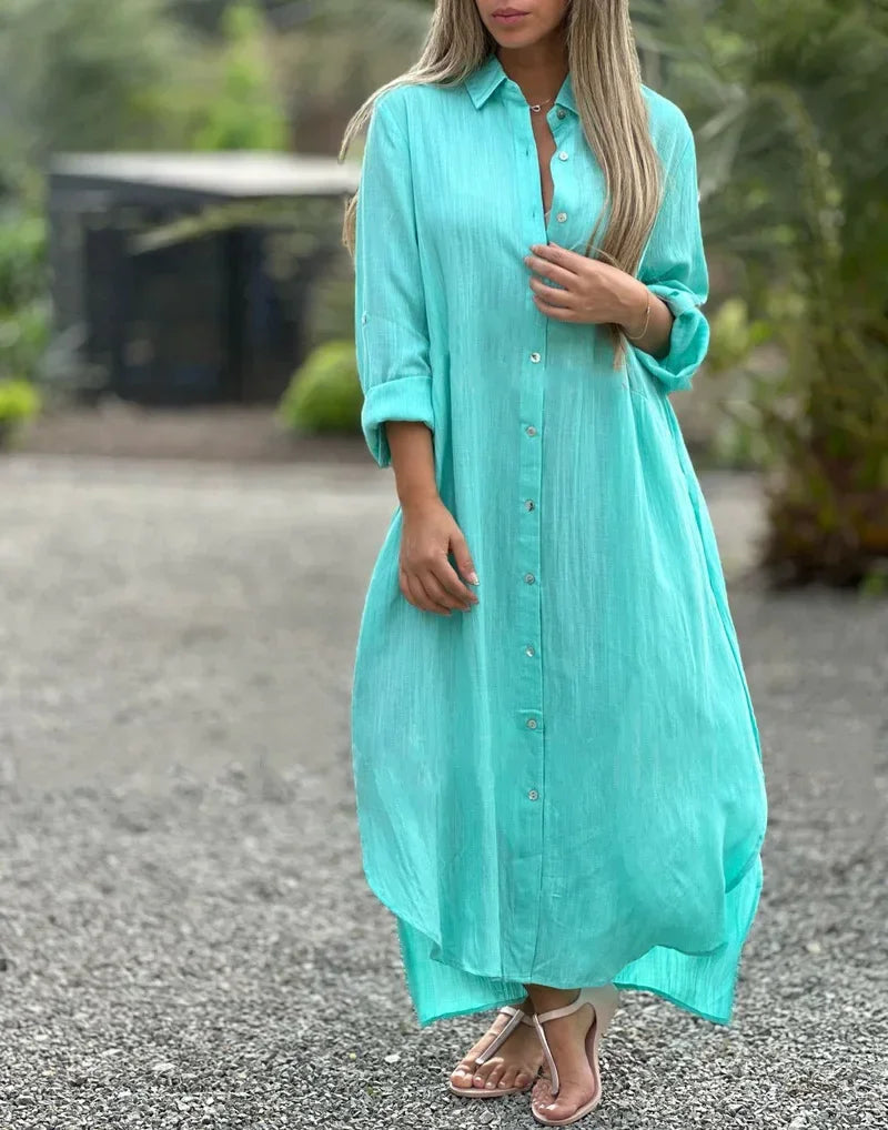 Women's Maxi Shirt Dress Button-Down Amber - VibreMode