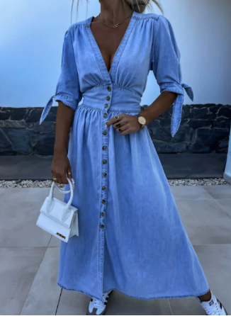 Image of Amber | Women's V-Neck A-Line Midi Dress