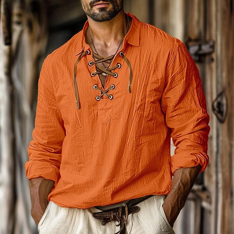 Men's Long Sleeve Lace-Up Shirt - VibreMode
