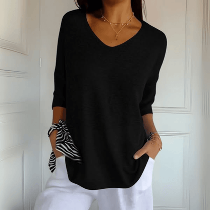 Women's V-Neck Sweater Three-Quarter Sleeves