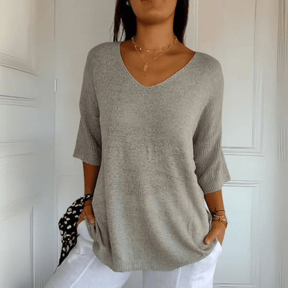 Women's V-Neck Sweater Three-Quarter Sleeves
