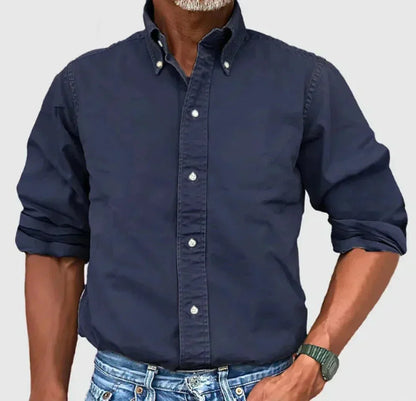 Men's Long Sleeve Button Down Shirt Cotton Fold Down Collar