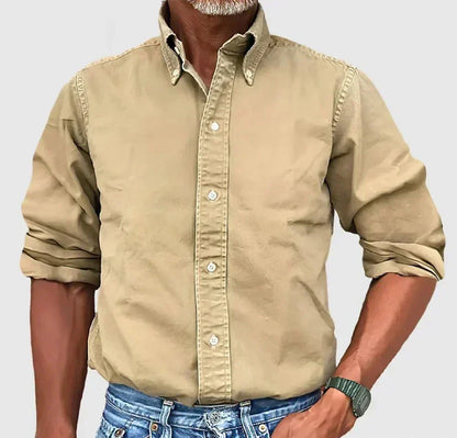 Men's Long Sleeve Button Down Shirt Cotton Fold Down Collar - VibreMode