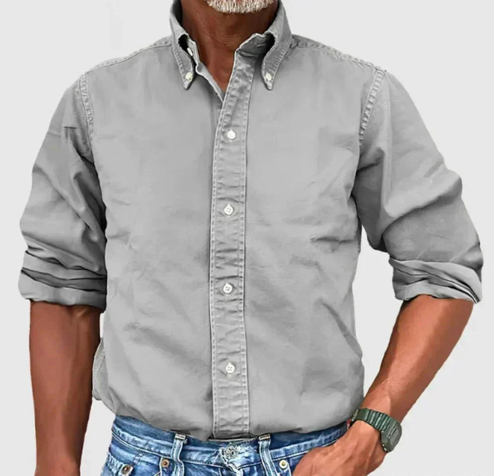 Men's Long Sleeve Button Down Shirt Cotton Fold Down Collar
