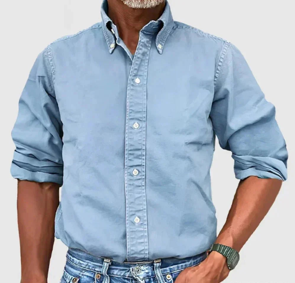 Men's Long Sleeve Button Down Shirt Cotton Fold Down Collar
