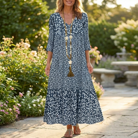 Casual Floral V-Neck Summer Dress - VibreMode