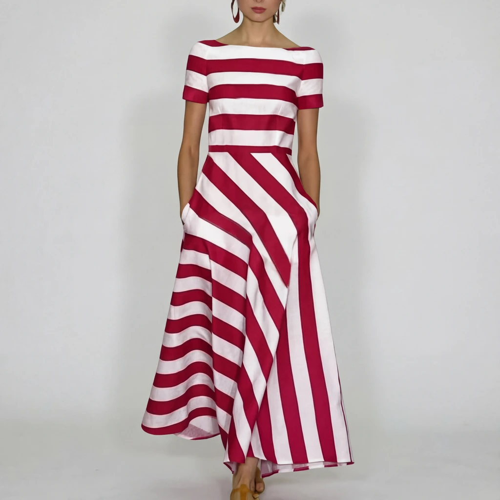 Ladies' Casual Vertical Stripe Summer Dress