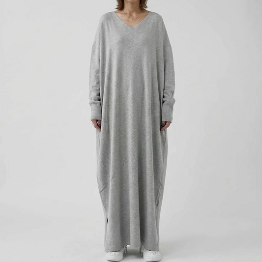 Ladies Elegant V Neck Floor Length Dress - VibreMode