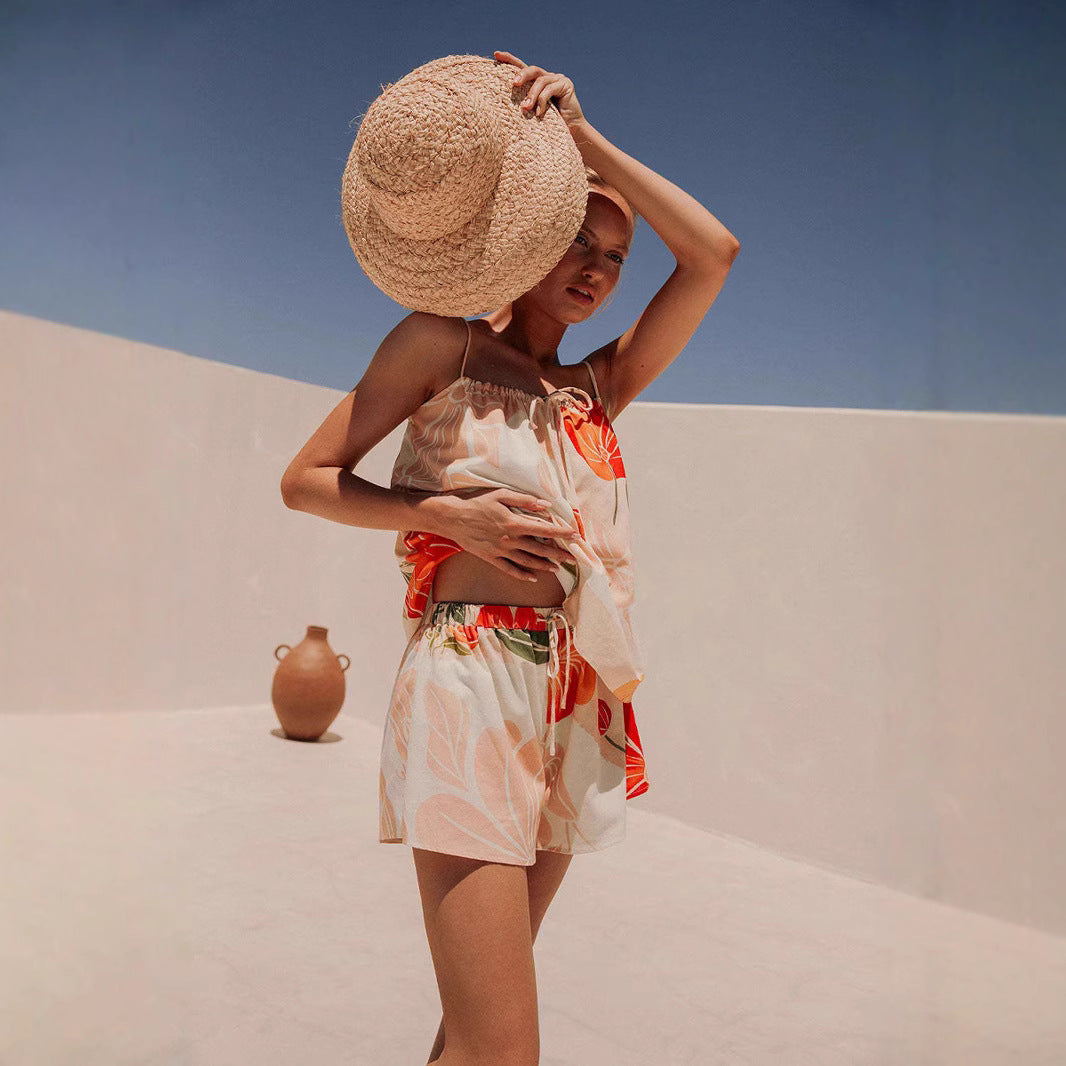 Image of April | Women's Spaghetti Strap Floral Print Top