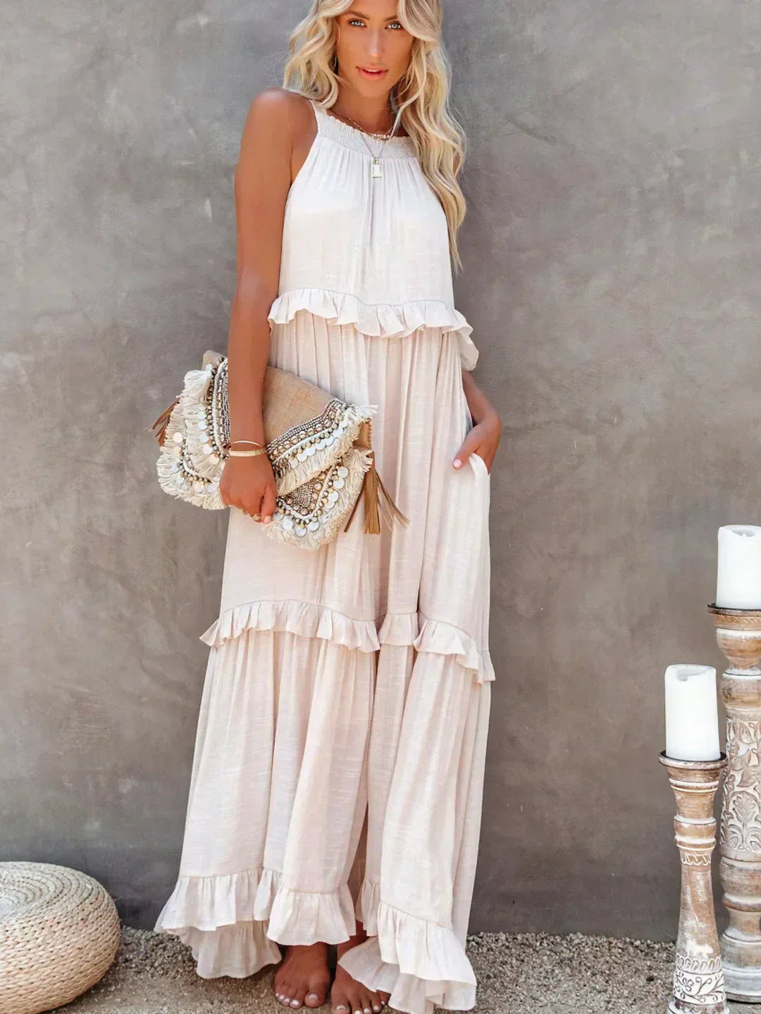 Image of Ariel | Women's Sleeveless Tiered Maxi Dress