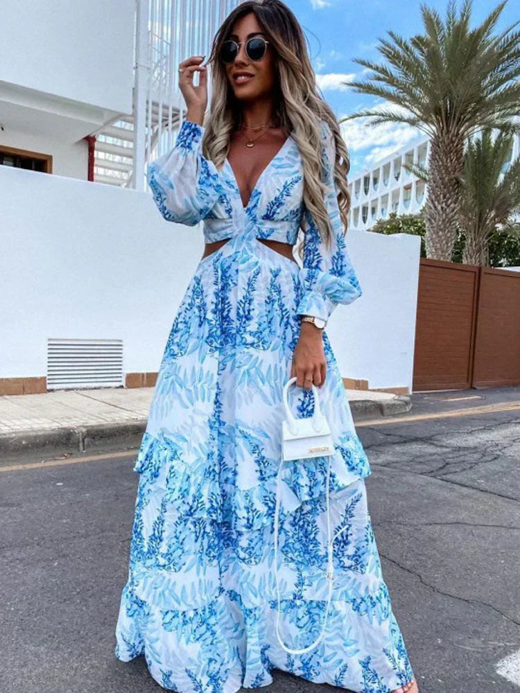 Women's Long Sleeve Cutout Maxi Dress - VibreMode
