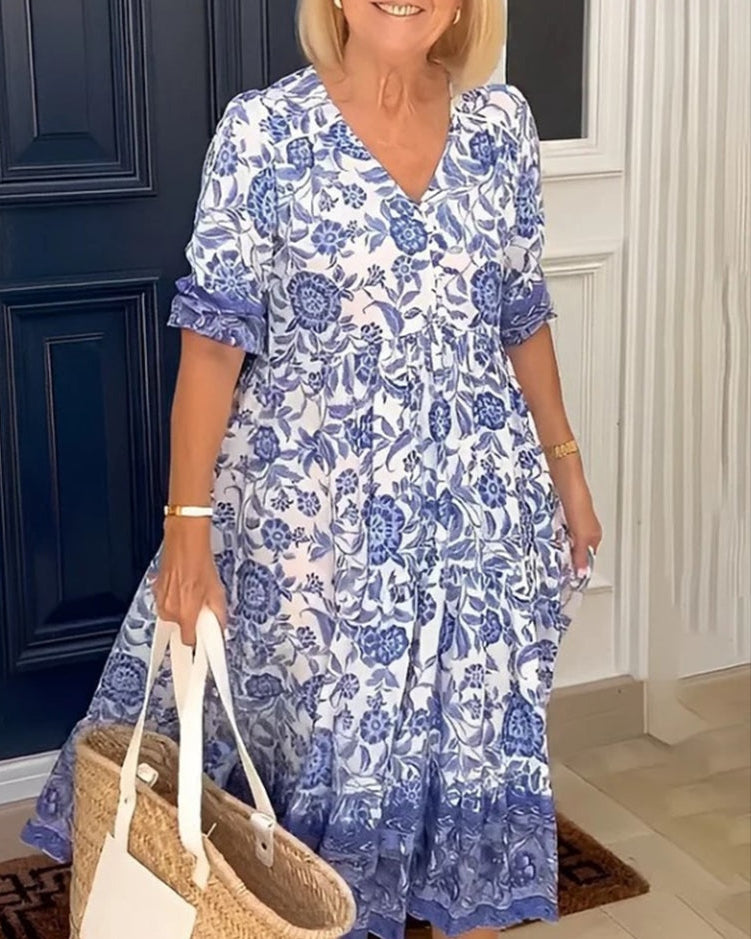 Elegant Women's V-Neck Floral Dress
