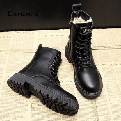 Women's Leather Warm Boots Black