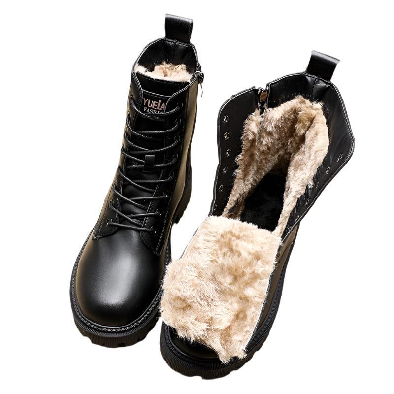 Women's Leather Warm Boots Black - VibreMode
