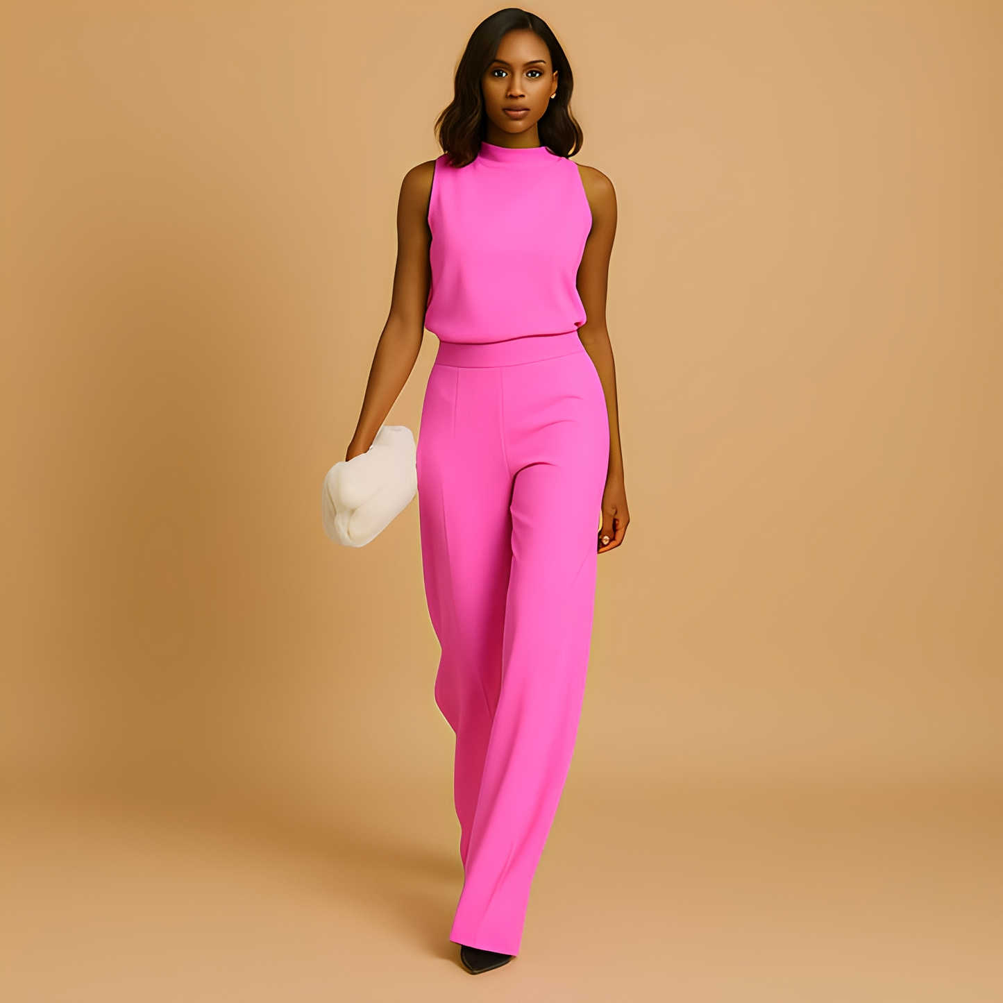 Women's High Neck Sleeveless Two Piece Pants Set