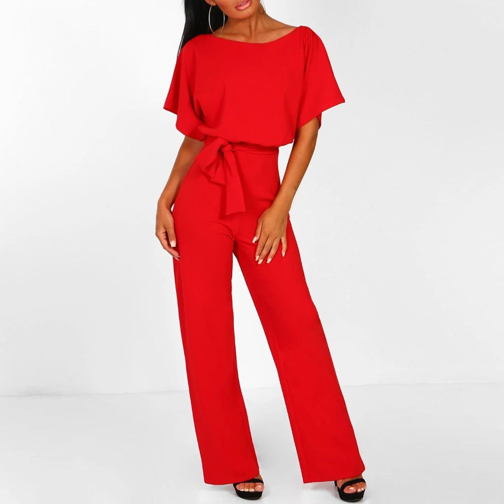 Elegant Wide Leg Belted Jumpsuit