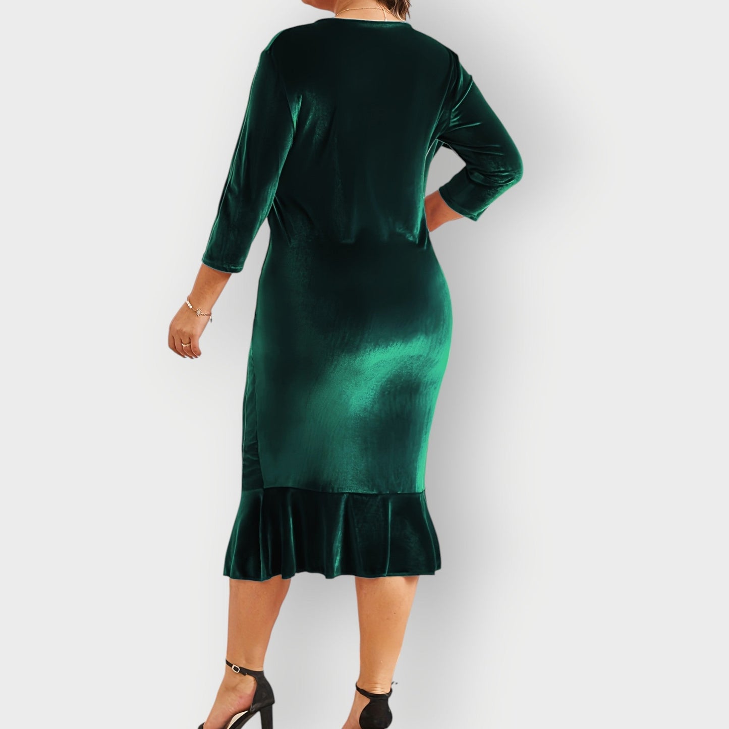Women's Velvet Midi Dress Ruffle Detail