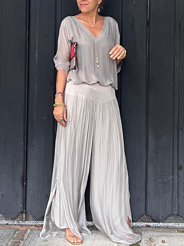 Women's V-Neck Jumpsuit Wide Leg Batwing Sleeve Two Piece