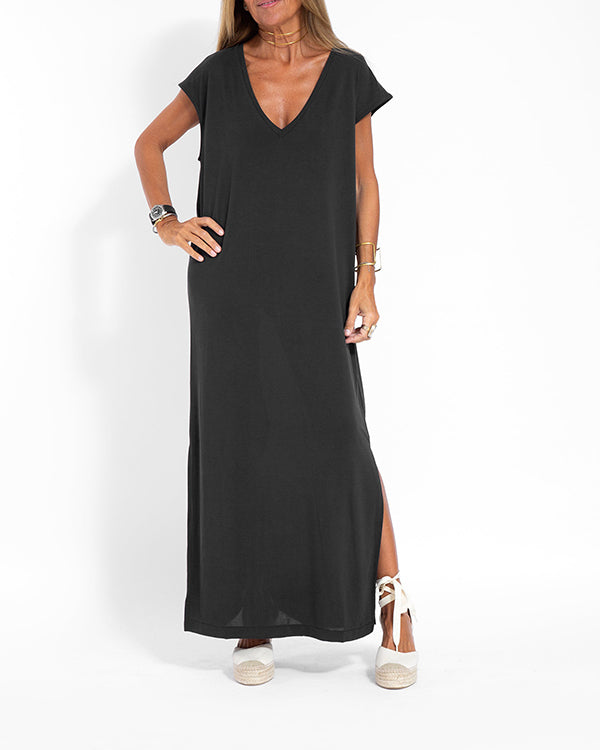 Pink Women's V Neck Summer Maxi Dress