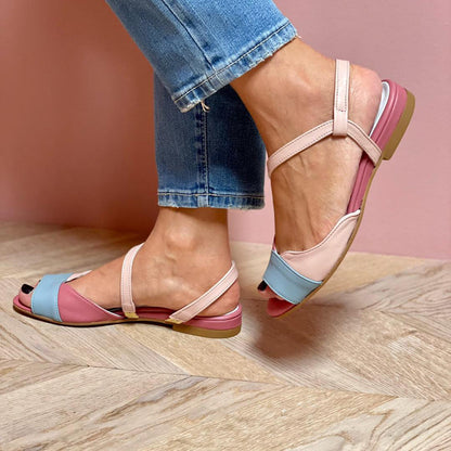 Women's Asymmetrical Sandals Pink Block Heel