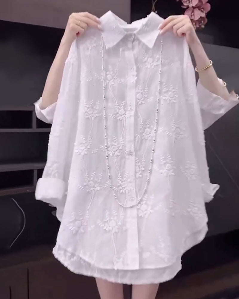 Women's Embroidered Drop Shoulder Shirt - VibreMode