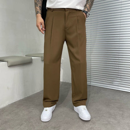 Men's Straight Leg Pleated Trousers - VibreMode
