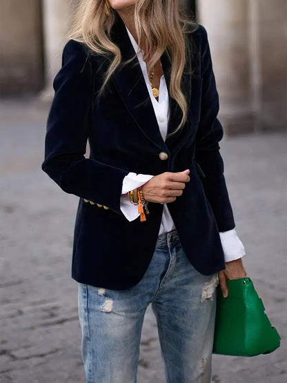 Women's Single Button Blazer Notched Lapel - VibreMode