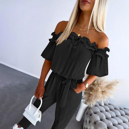 Women's Off-Shoulder Jumpsuit Waist Tie