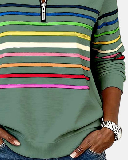 Rainbow Striped Zip Sweatshirt