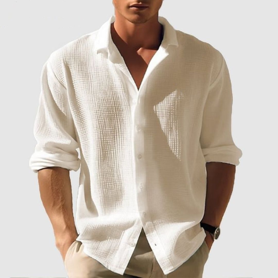 Men's Cotton Waffle Shirt Long Sleeves - VibreMode