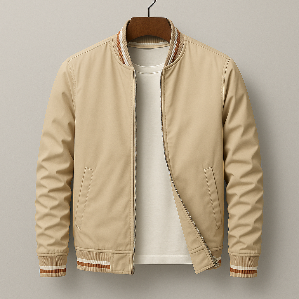 Men's Lightweight Bomber Jacket Zip-Up Ribbed Trim Black