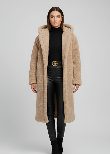 Women's Long Teddy Coat Plush Winter Parka - VibreMode