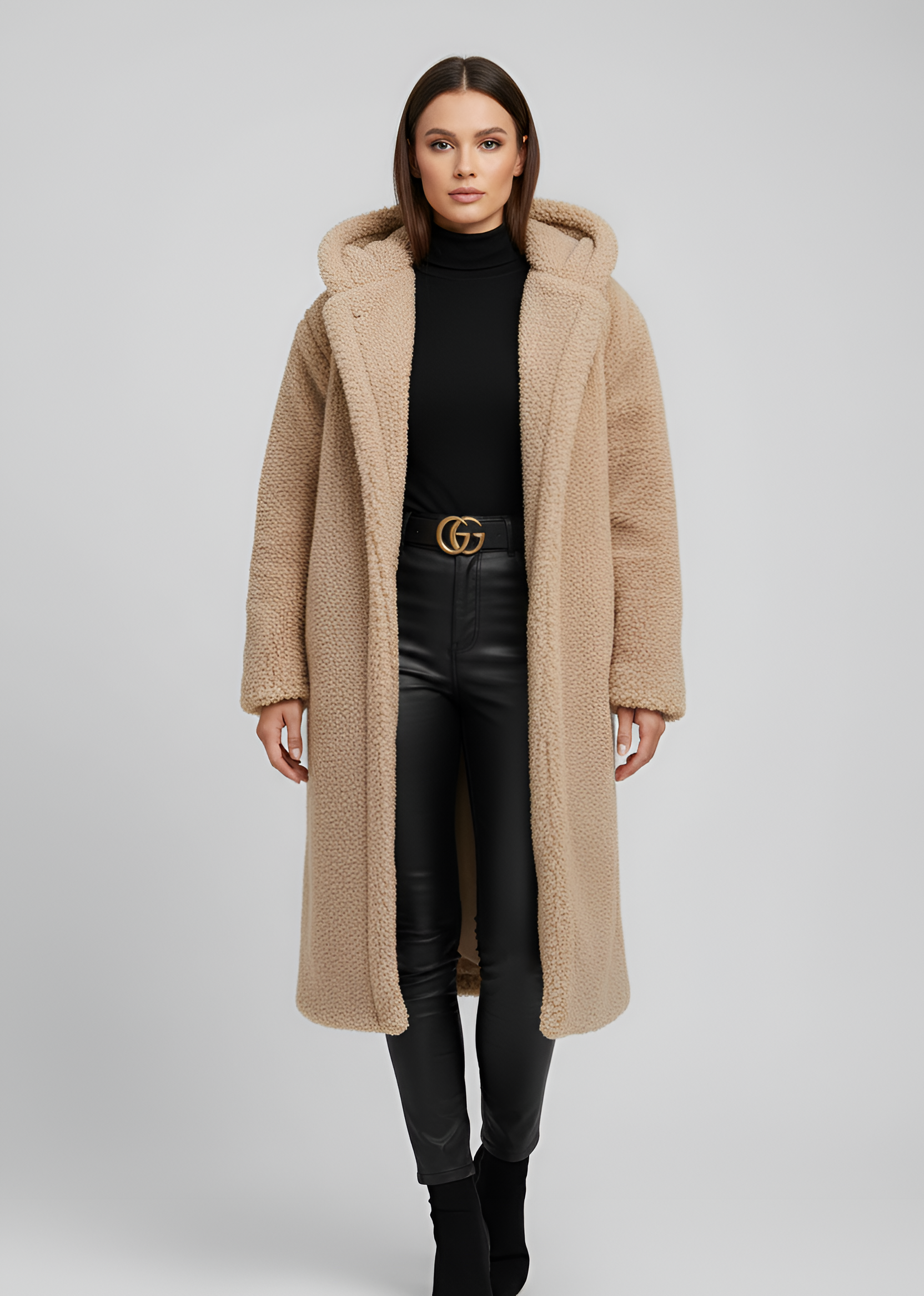 Women's Hooded Faux Fur Long Coat - VibreMode