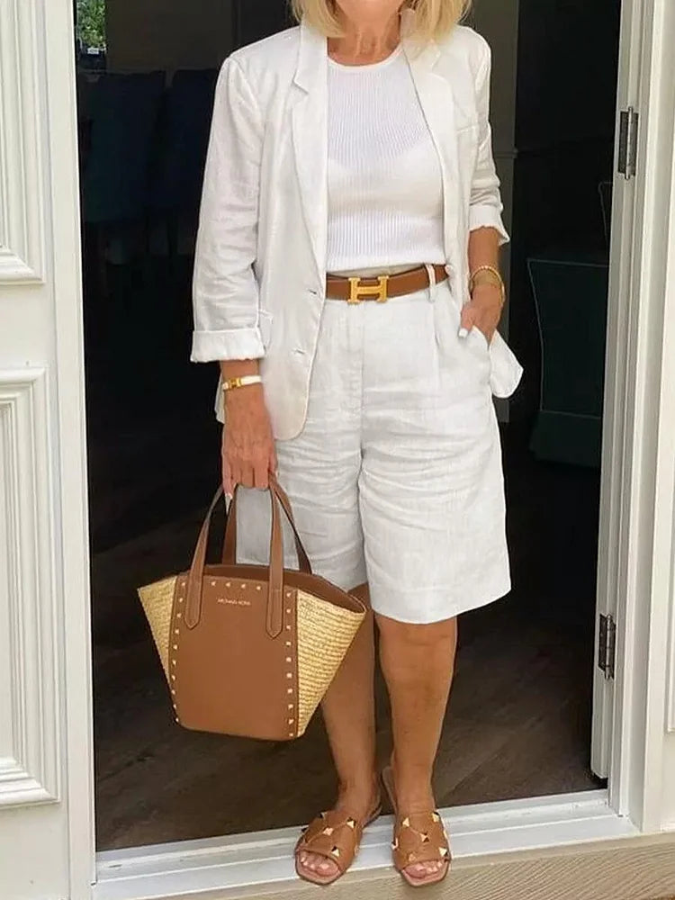 Women's Relaxed Fit Blazer Shorts Set - VibreMode