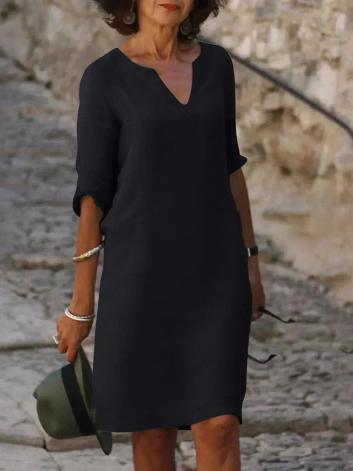 Casual V Neck Knee Length Dress