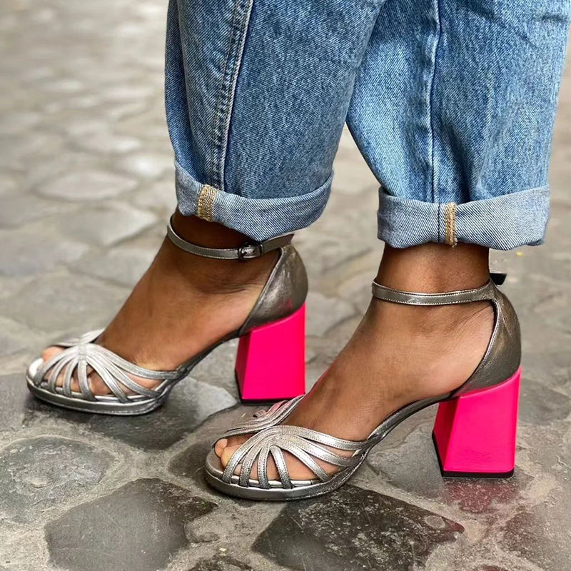 Women's Ankle Strap Heels Open Toe Shiny - VibreMode