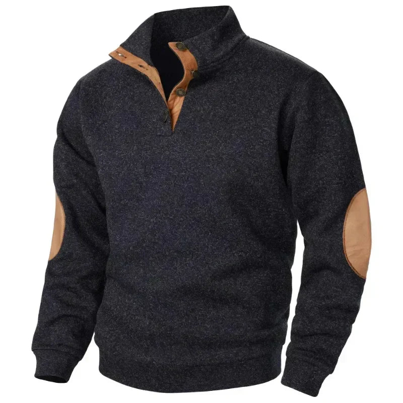 Men's Knit Sweater Stand Collar Elbow Patches Casual