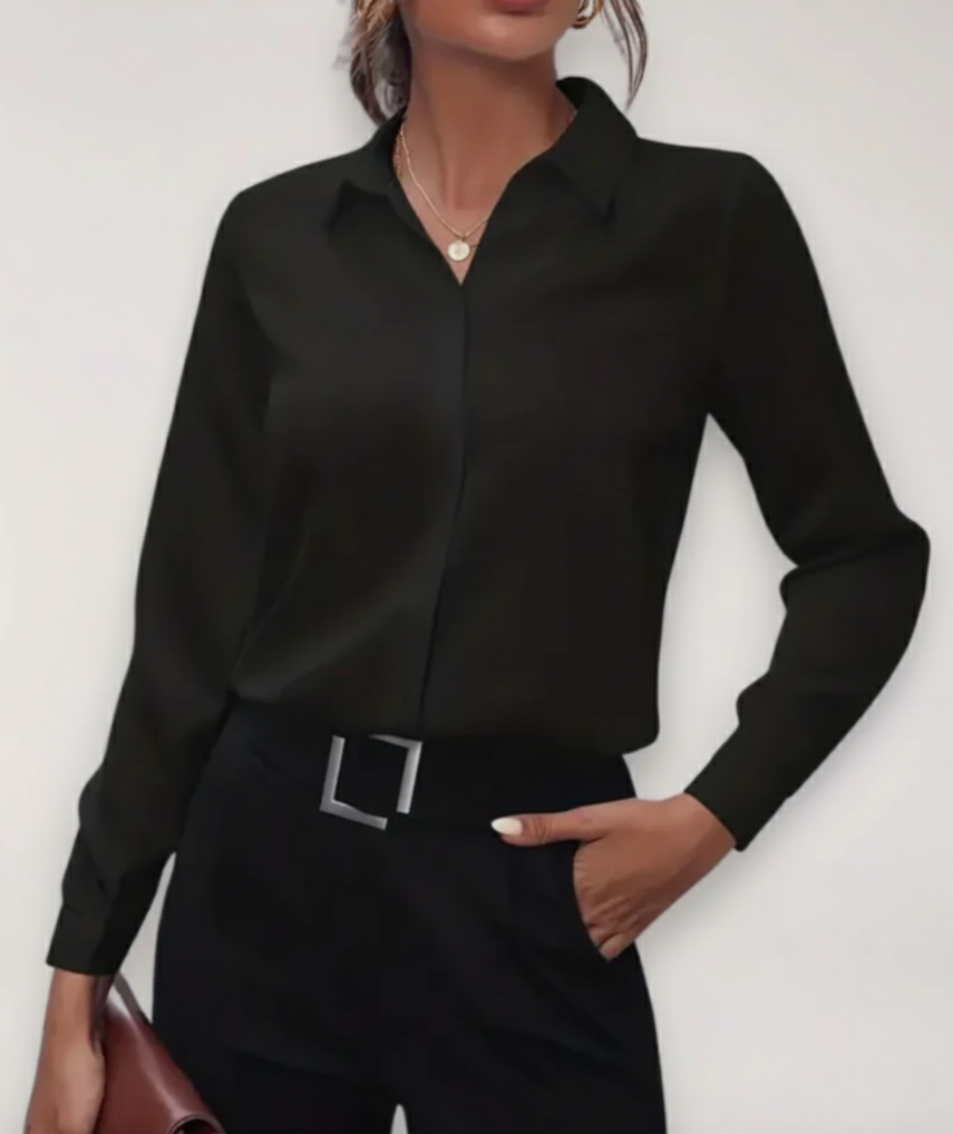 Women's Long Sleeve Blouse Cotton Concealed Buttons White