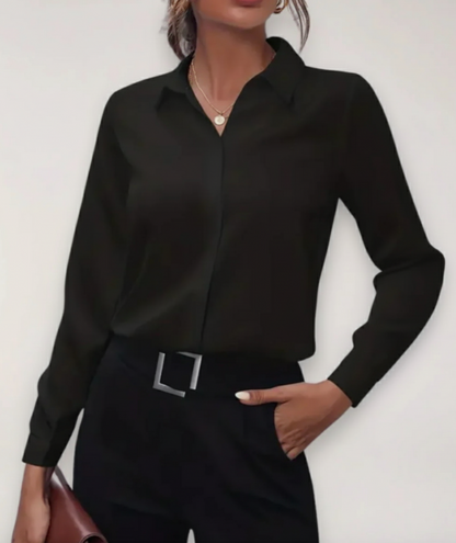 Women's Long Sleeve Blouse Cotton Concealed Buttons White