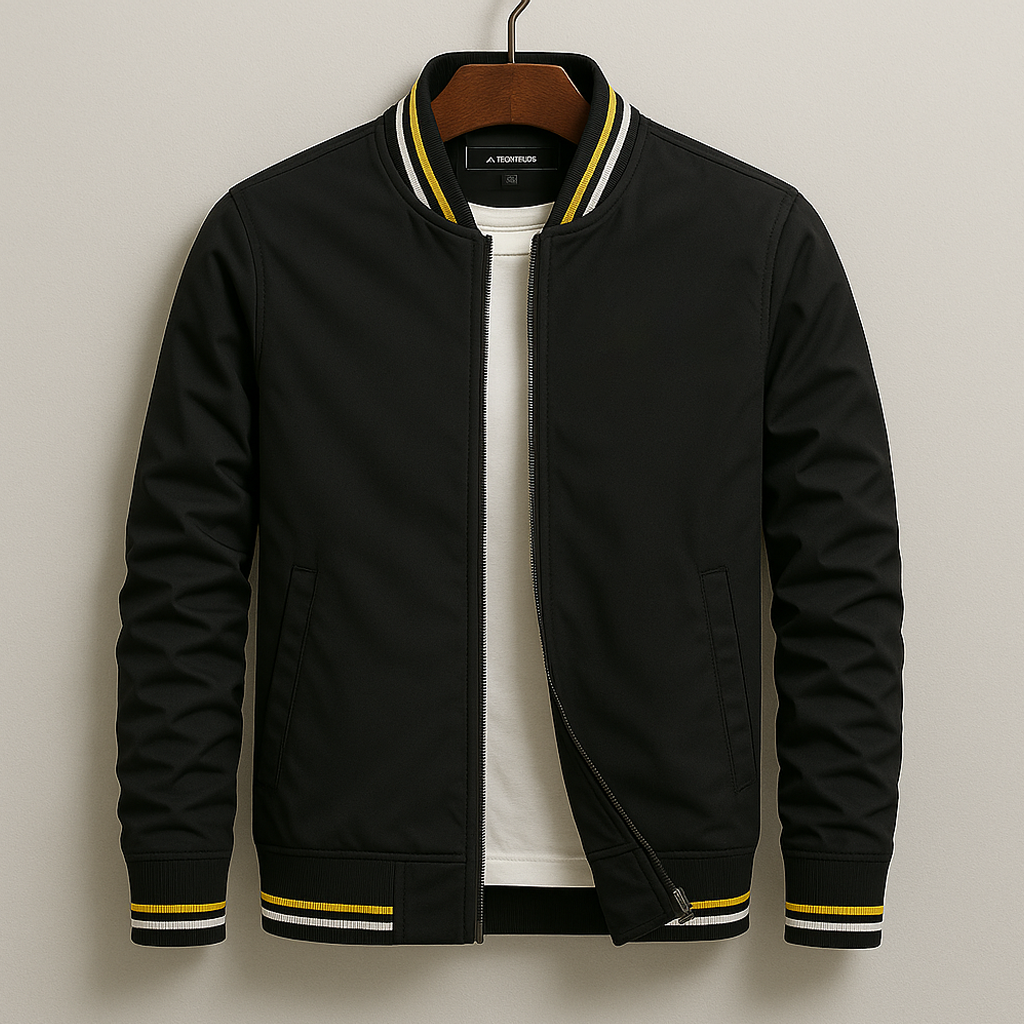 Men's Lightweight Bomber Jacket Zip-Up Ribbed Trim Black