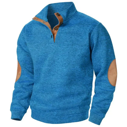 Men's Knit Sweater Stand Collar Elbow Patches Casual