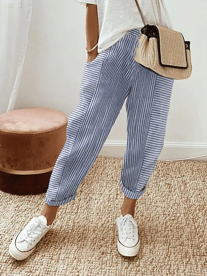 Women's Striped Cropped Pants - VibreMode
