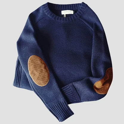 Men's Crew Neck Sweater Elbow Patch