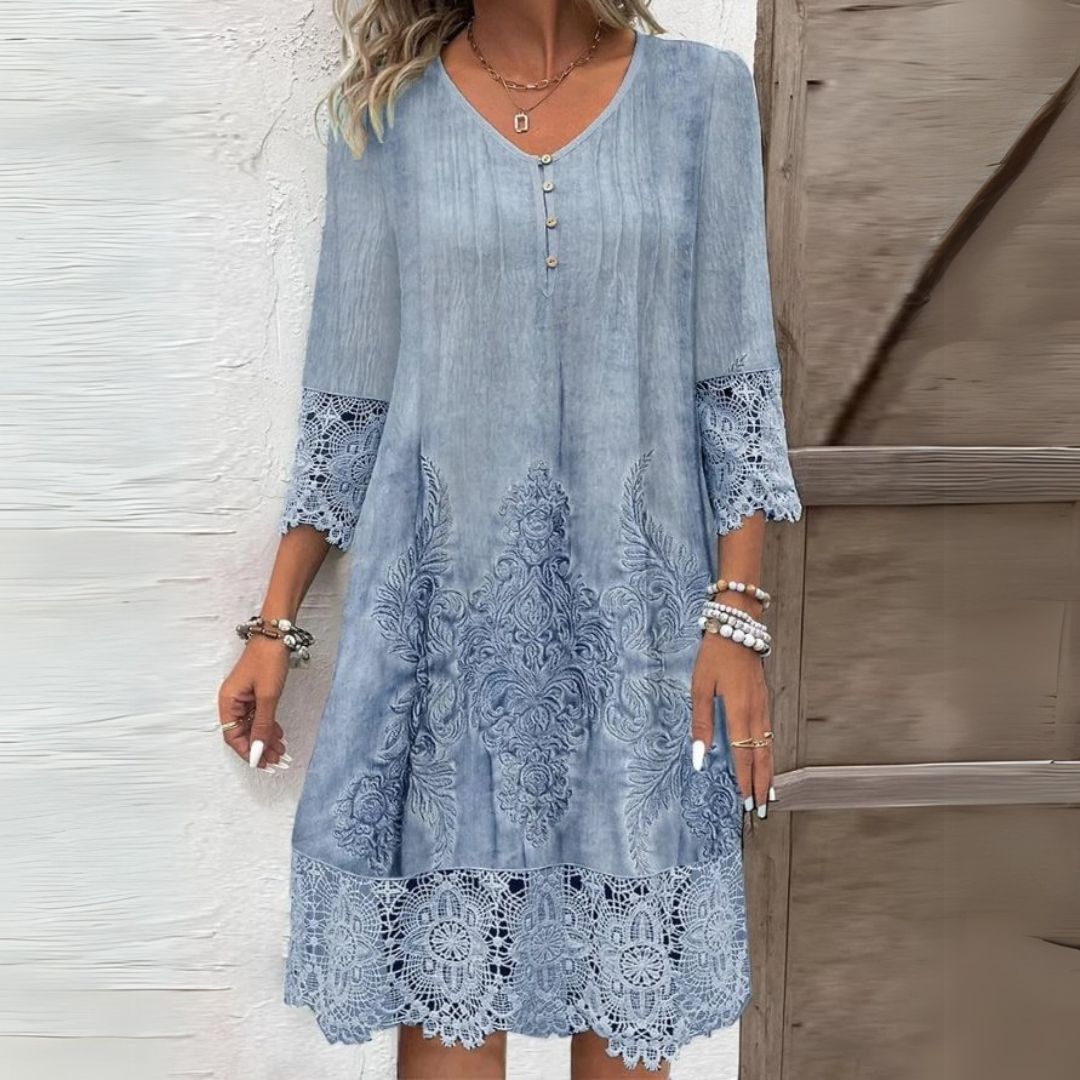 Women's Embroidered V-Neck Midi Dress - VibreMode