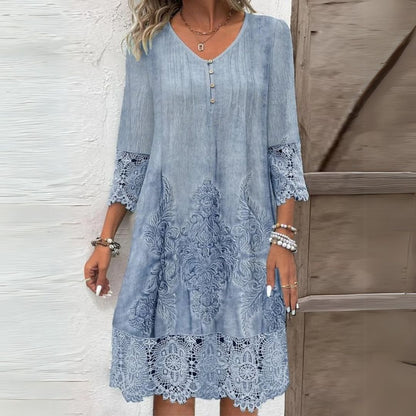 Women's Embroidered V-Neck Midi Dress - VibreMode