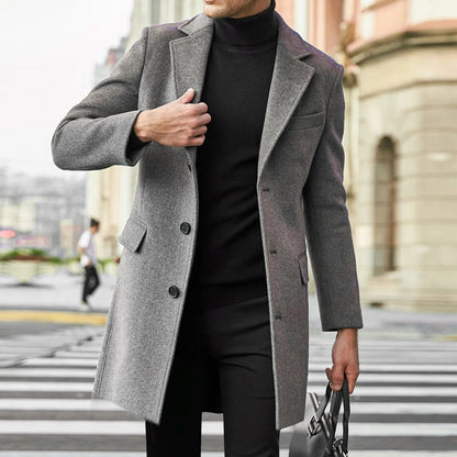 Men's Mid Length Notched Lapel Overcoat - VibreMode