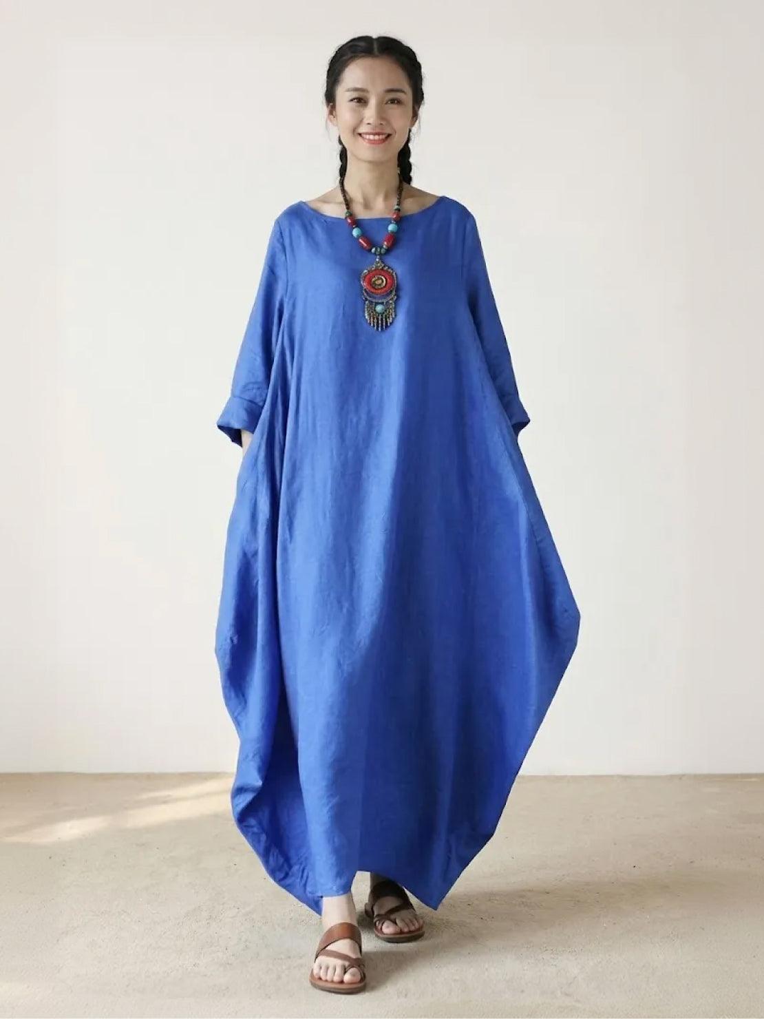 Women's Boho Maxi Dress 3/4 Sleeves Oversized - VibreMode