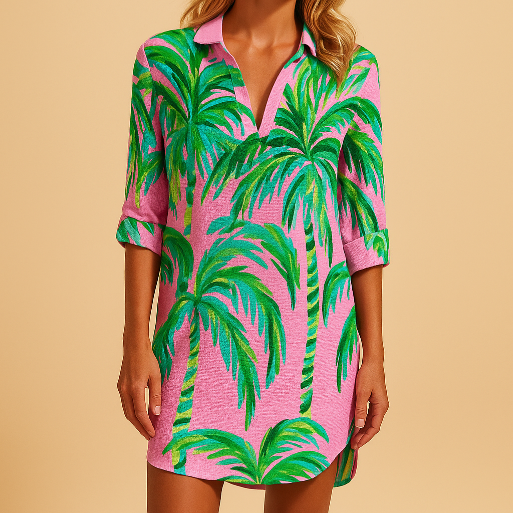 Women’s boho v-neck summer dress with a loose fit and lightweight fabric, perfect for beach walks, brunches, and casual summer days.