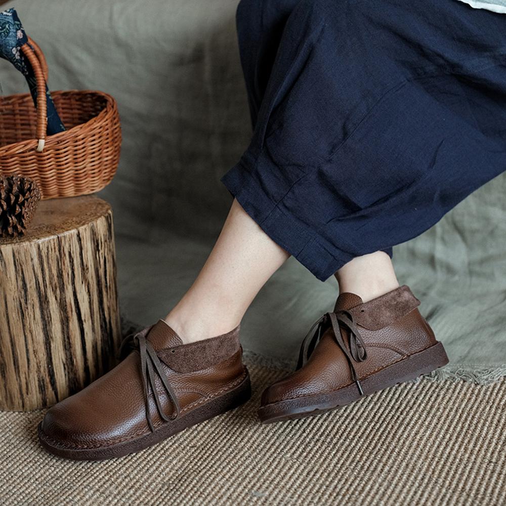 Women's Ankle Boots Flat Lace Up Brown
